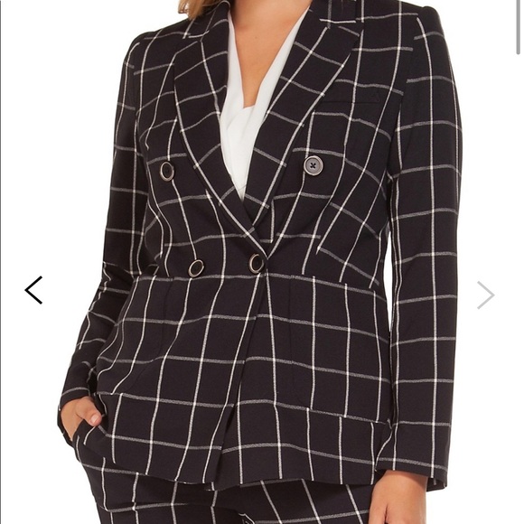🆕 Dex Double Breasted Windowpane Blazer Medium Navy Mono Grid - Picture 1 of 8